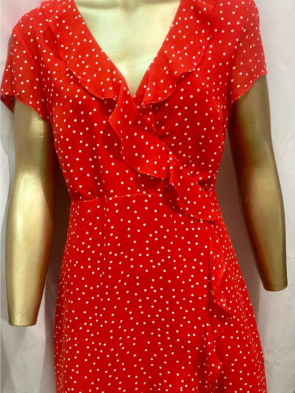 BARDOT Red Polka Dot Ruffle Wrap Dress